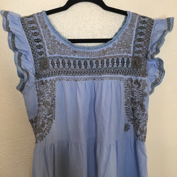 Margarita Mercantile Teresa Deshilado Dress | Light Blue with Gray Silk S - Picture 4 of 8